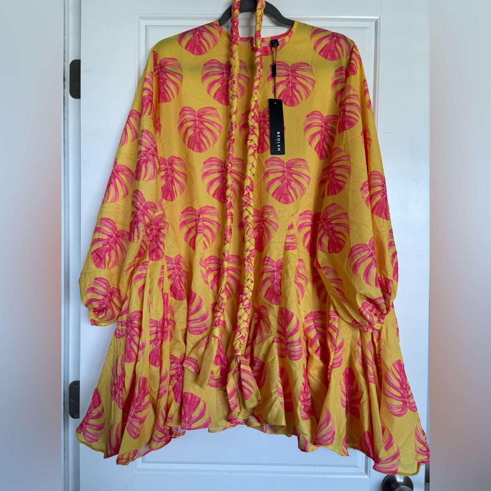 NWT Beulah Yellow and Pink Leaf Dress Size M